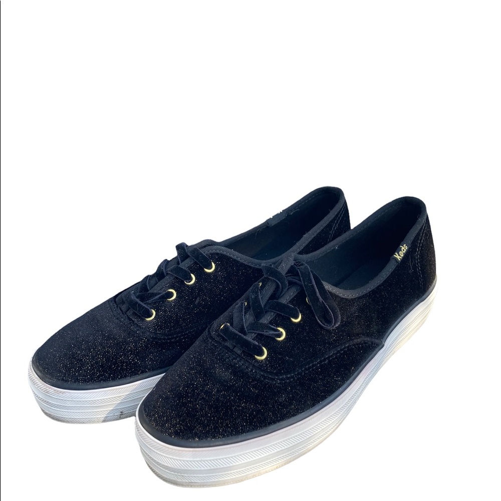 Keds black velvet gold sparkle platform sneakers. Size 8.5. Excellent condition